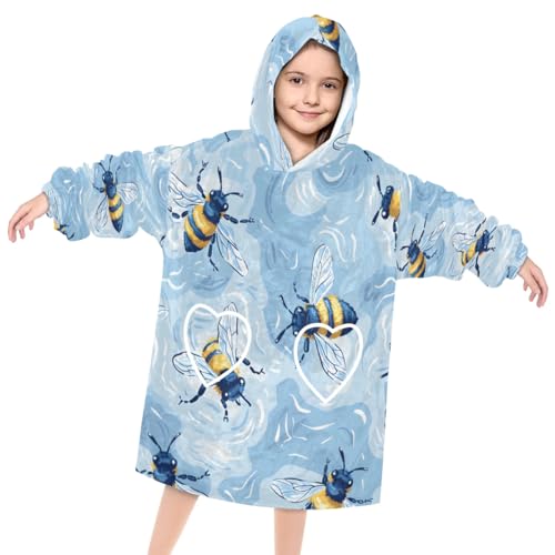 Pardick Wearable Blanket Hoodie for Kids, Striped Bee Fleece Sweatshirt Blanket Oversized Blanket Sweatshirt with Pocket Flannel Warm Hooded Blanket 6-10 Year Old Girl Boy Gift, One Size