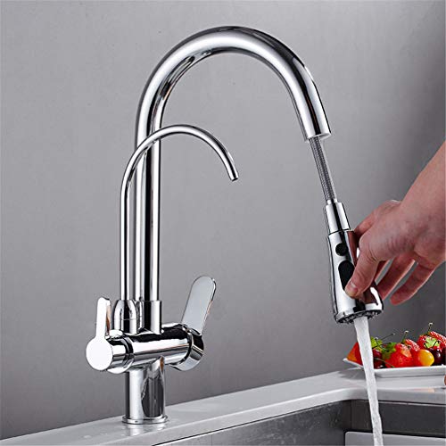 DRFGNF Grifos de Cocina de níquel Cepillado, Negro, Grifo con Filtro de Agua para Cocina, Mezclador de Fregadero de Tres vías, grifos de Cocina con Filtro de Agua Potable, e