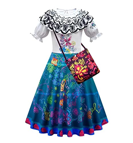 Cartoon Costume With Bag Mirabel Dress for Girls Cosplay Costume Isabela Madrigal Princess Dress 6-7Years