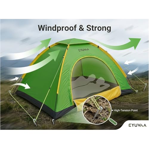 Image of EYUVAA LABEL Waterproof 2 Person Camping Tent | Lightweight Portable Outdoor Dome Tent with Carry Bag | Easy Setup Windproof for Hiking, Trekking, Picnic & Travel (Random Colour)