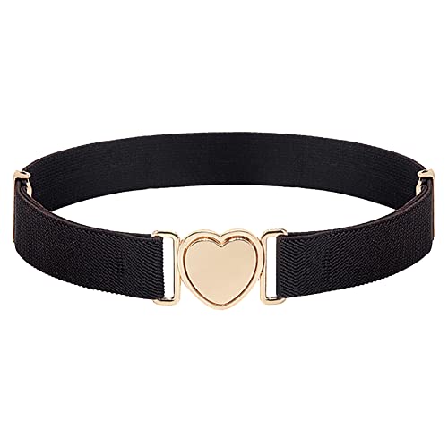 Cute Heart Elastic Belts for Kids & Ladies - Adjustable Fashion Waist Belts in Black