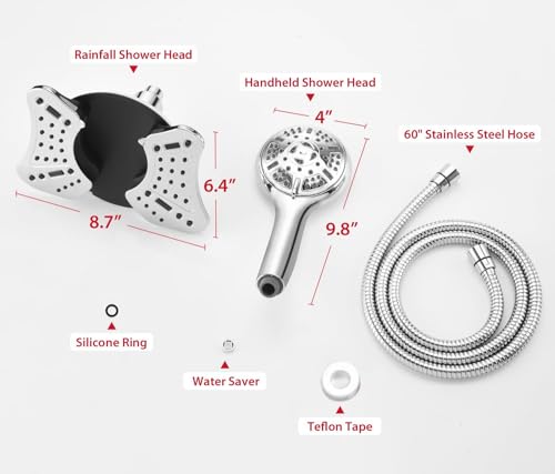 Image of GRICH 2.5GPM Shower Head with Handheld Spray Combo: 2 in 1 Rainfall Shower Heads high pressure & Handheld Shower Head, 9 Spray Modes /Settings Detachable Shower Head with 60 Inch Hose (Pack of 2)