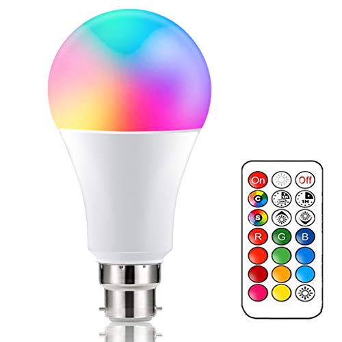 YAYZA! 1-Paquet Dimmable B22 Capuchon baïonnette 10W RGB + Blanc Froid 6000K IR télécommande Couleur changeante mémoire LED ampoule double fonction pour décoration maison Bar Party éclairage Cover