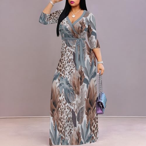Image of PinkPatty Women's Long Sleeve Maxi Dress Plus Size Trendy Wedding Guest Wrap Dress with Pockets&Belt