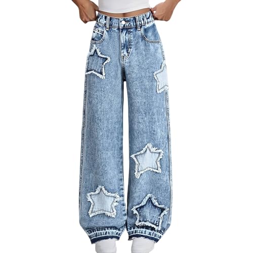 Jean fille jambe large en coton premium pour un style décontracté