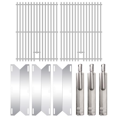 Criditpid Grill Replacement Parts for Jennair Jenn Air 720-0061 720-0099 720-0171, Stainless Steel Cooking Grates, Heat Plates & Cast Stainless Steel Grill Burners Kit for Jenn-Air 3 Burner Gas Grill.