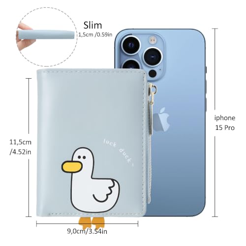 Image of Small Womens Wallet, Cute Bifold RFID Blocking Vegan Wallet for Teen Girls Ladies with Zipper Coin Pocket (Duck Blue)