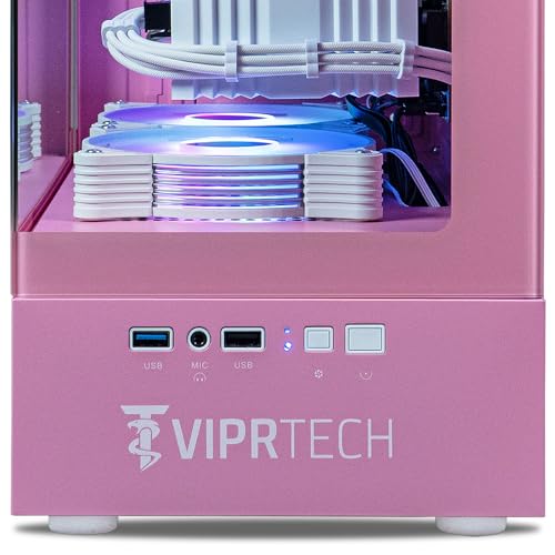 Image of ViprTech Stryker 1.0 Gaming PC - AMD Ryzen 7 (4.1GHz Turbo), RX 580 8GB, 16GB DDR4 RAM, 500GB SSD, 700W PSU, WiFi BT, Win 11 Pro, RGB, Desktop Computer Prebuilt, Pink