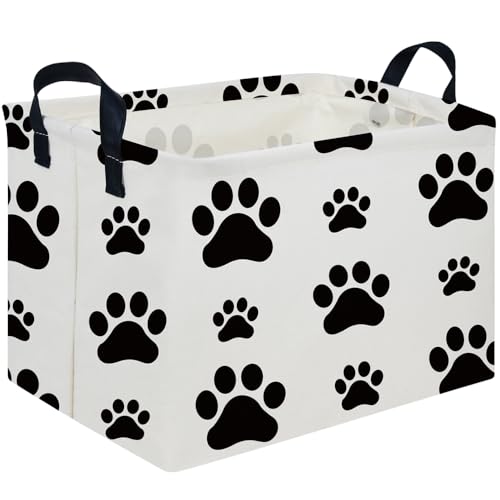 Image of Rectangular Dog Basket,Nursery Hamper,Collapsible canvas kids toy storage box,Kids room storage basket,Pet decor(Dog paw)