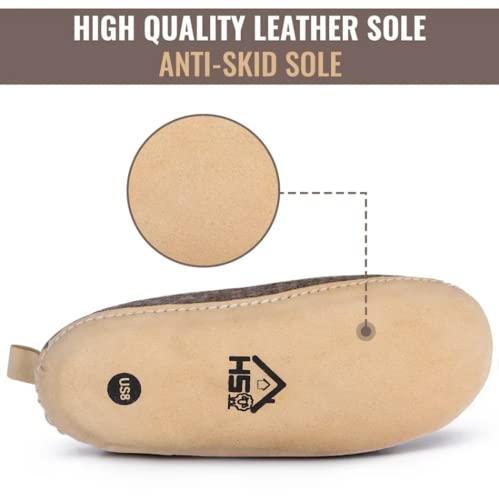 Image of Wool Indoor Slippers - Natural Organic Wool, Genuine Leather Sole, Handmade in Nepal - Cozy, Warm, Soft, Unisex Non-Slip House Shoes for Men & Women - Perfect for Winter Comfort