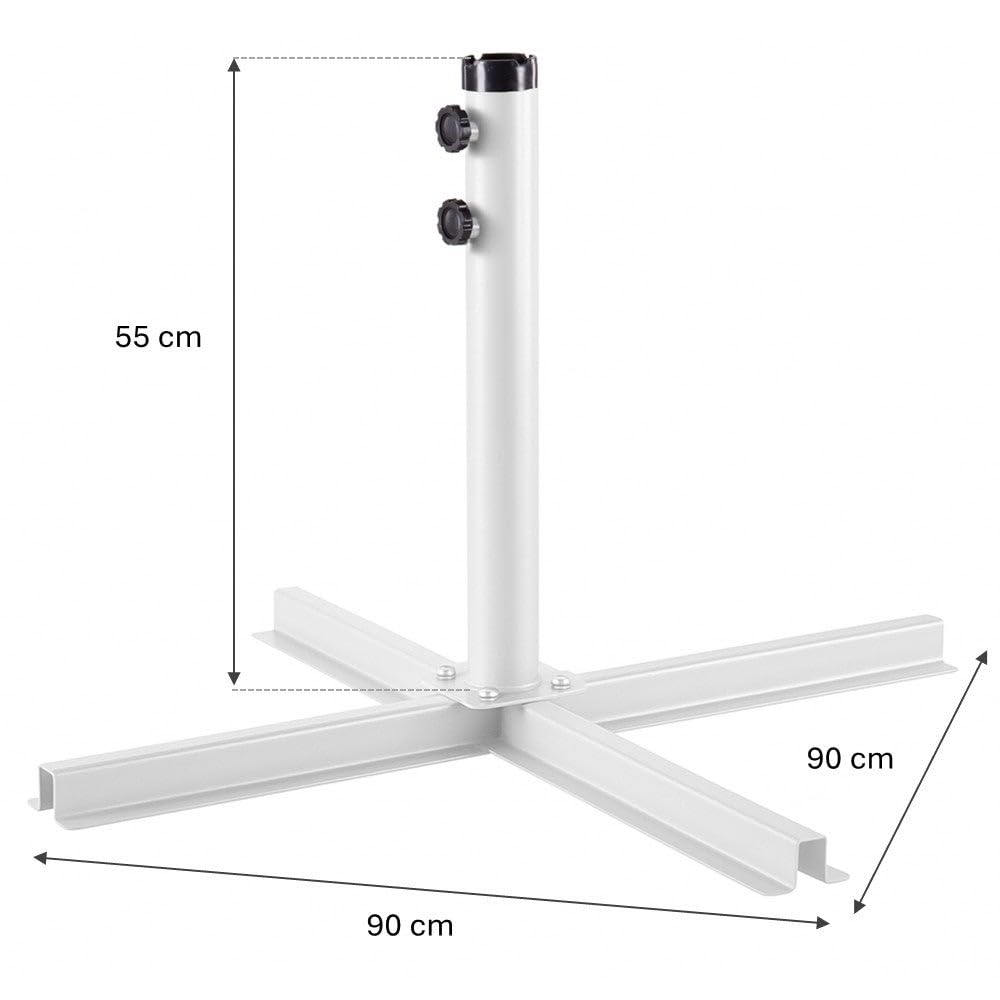 LOLAhome Base pie de Parasol | De 90x90x55cm con Tubo de Acero | para parasoles de Tubo máximo de Ø 48 mm | Pintura Resina epoxi Anticorrosión | para Exterior, jardín (Blanco)