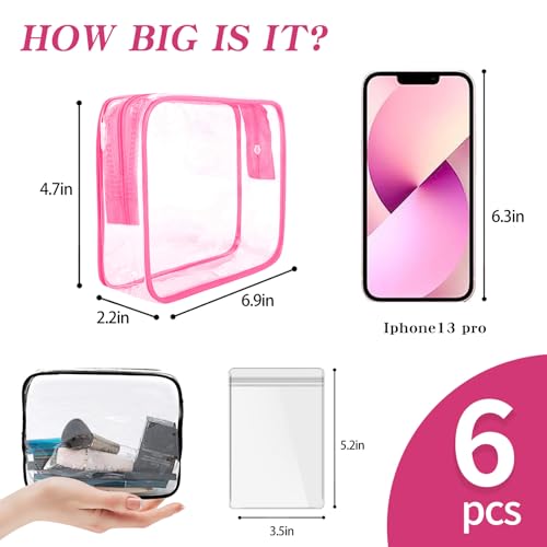 6 Pack Toiletry Bag Makeup Bag Cosmetic Bag, TSA Approved Clear Travel Toiletry Bag wih Zippers, Quart Size Travel Makeup Cosmetic Bag for Women Men, Carry on Airport Airline Compliant Bag, 6 Colors3