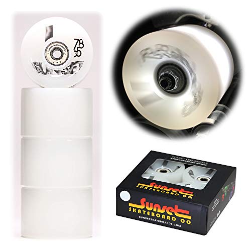 Sunset Skateboard Co. 65mm 78a LED Light-Up Longboard Wheels (4-Pack) with ABEC-7 Carbon