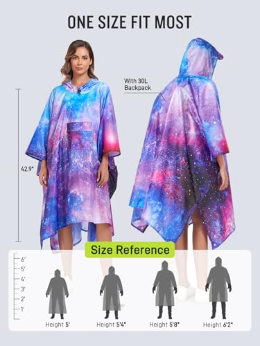 Image of SaphiRose Extra Thick Hooded Rain Poncho Double Layer Waterproof Raincoat Jacket for Men Women Adults