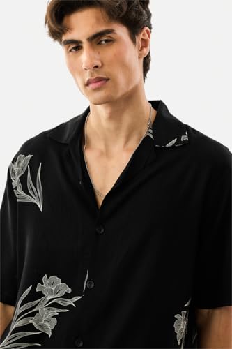Image of SNITCH Men Casual Shirt | Box Fit Short Sleeve Cuban Collar Floral All-Over Print Design | Premium 100% Viscose & Lightweight Fabric for Summer, Vacation & Beach Wear