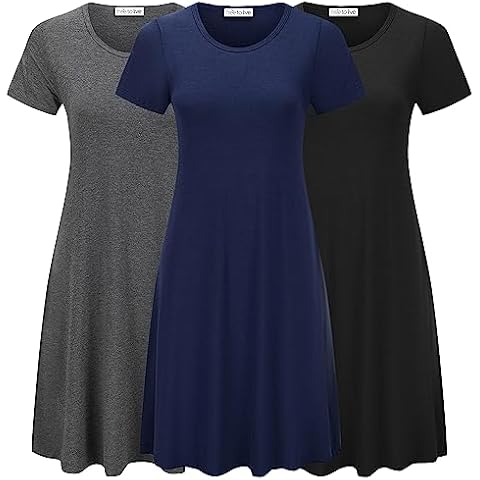 Free to Live 3 Pack Women's Short Sleeve Extra Long Loose T-Shirt Casual Dresses (3XL, Black, Charcoal, Navy) Cover