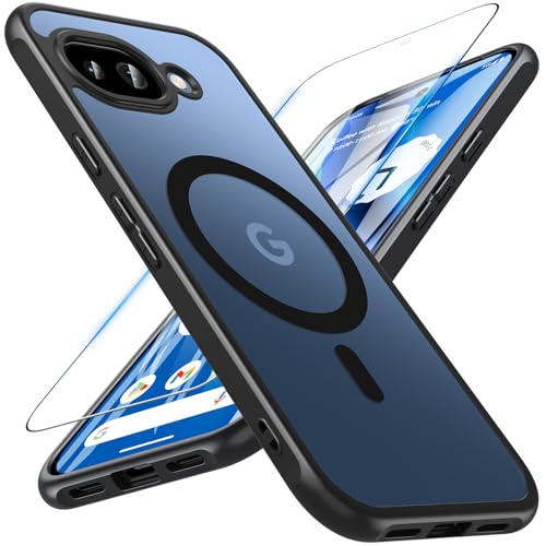 OWKEY Google Pixel 10a Hülle Magnetisch Hülle für Magsafe mit Panzer Glas [Schutz in Militärqualität] Translucent Matte Stoßfest Handyhülle Pixel 10A Case Dünn Cover Schutzhülle Schwarz