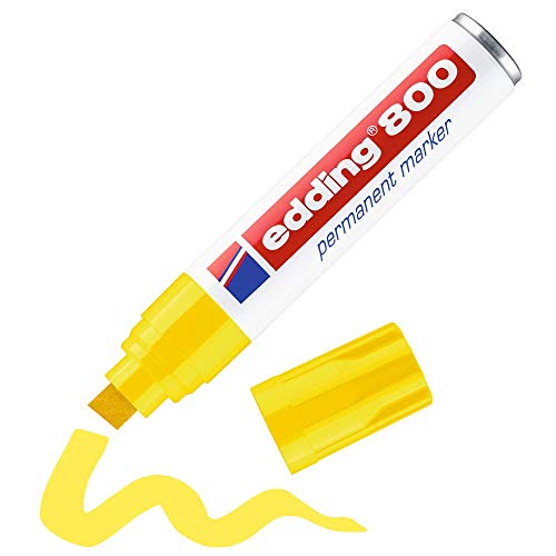 edding 800 permanent marker - yellow - 1 pen - chisel tip 4-12 mm - for bold markings - waterproof, quick-drying, smear-proof pens - for cardboard, plastic, wood, metal, glass and fabric