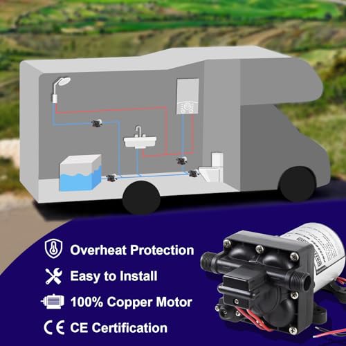 Image of WASSERMANN RV Water Pump 12 Volt DC 3.0GPM 55PSI Replacement For 4008-101-A65 Water Pump Self Priming Diaphragm Pump with Pressure Switch for RV Kitchen Bathroom Marine Yacht Garden Camper Water Pumps