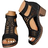 Brown Sandals Women Dressy Flats Heeled Sandals for Women，Platform Wedge Slip On Block Heel, Dressy Summer Open Toe Chunky High Heel Vacation Beach Slides Sandals