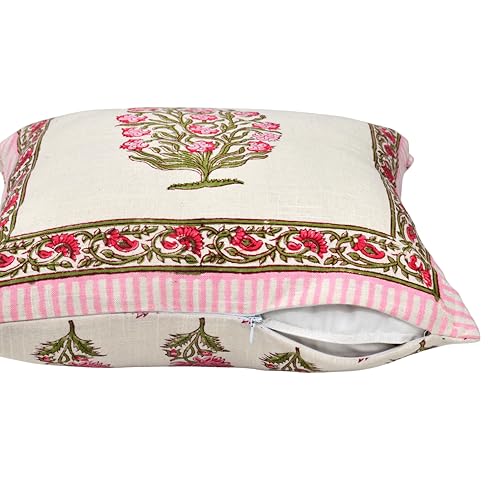 Image of BLOCKS OF INDIA Hand Block Printed Cotton Linen Cushion Cover (16 x 16 inches) (Color 4)