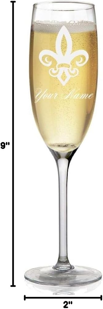 Champagne Glass, Fleur de Lis, Personalized Engraving Included