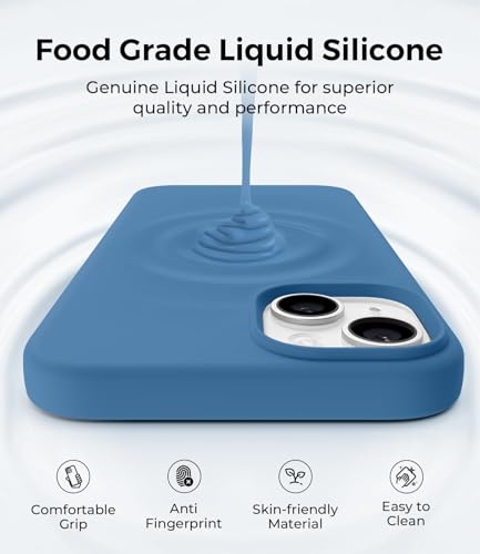 Image of DIZORO Compatible for iPhone 15 Plus Case 6.7, Slim Liquid Silicone 3 Layers Full Covered Soft Gel Rubber Phone Case Protective Cover 6.7 Inch - Azure Blue