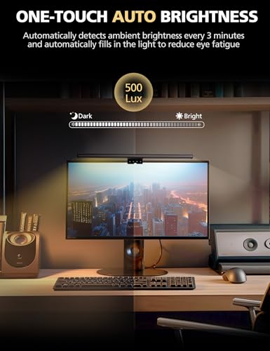 Image of Monitor Light Bar 15.8 inch, No-Glare Asymmetric Desk Screen Lamp | Auto-Dimming USB Reading Lamps, CRI Ra97, 2700K-6500K & Stepless Dimming, Touch Control, 5V /2A Adapter for Home Office
