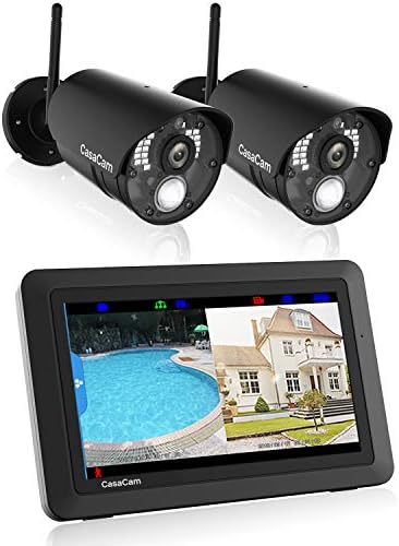 CasaCam VS802 Wireless Security Camera System with 7" Touchscreen Monitor and 2 pcs. HD Cameras, Two-Way Audio, Free APP, SD Card and Battery Installed (720p Camera, 7" Monitor)