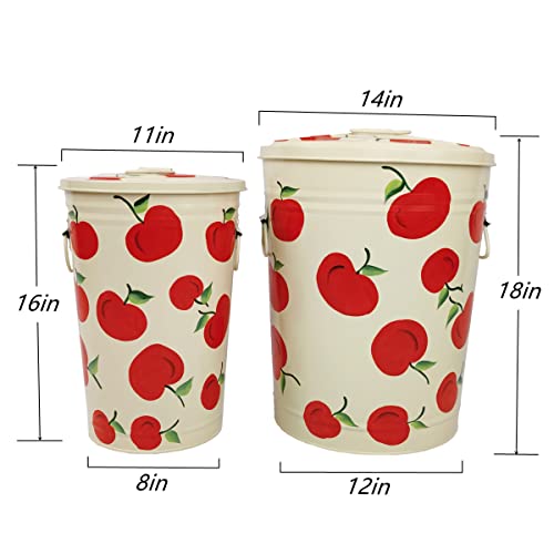 Landchy Hand Painted Metal Trash Can Combo Set With Lid Recycling Storage Organization Container Apple Patterned Canisters Decorative Big Can Bin For Kitchen Living Room Home Patio Yard 10 Gal & 5 Gal #TOP5