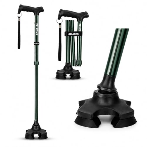 Image of ZELECKS Walking Cane for Women & Men - Self Standing Adjustable Folding Cane with T Handle and 360 Pivot Base - Lightweight Foldable Walking Stick for Seniors - Collapsible Cane for Walking