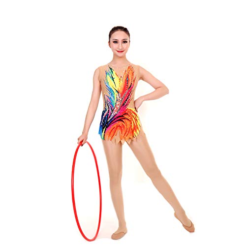 LIUHUO Collant de ginástica Rhythmic Gymnastics para meninas, amarelo, elastano, altamente elástico,