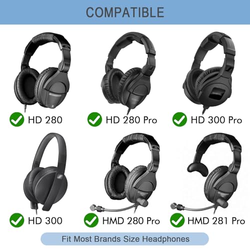 Funda protectora para diadema GEVO para Sennheiser HD280 / HD 280 Pro - Negra, también compatible con HD300 / HD300 Pro / HMD280 Pro / HMD281 Pro, sin descamación de cuero, instalación fácil sin herramientas miniatura 2