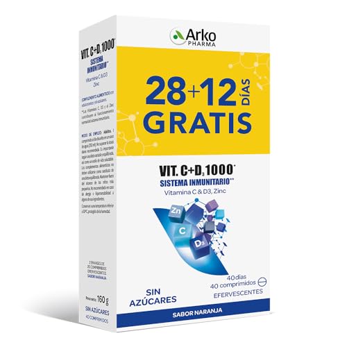 Arkopharma Vitamina C&D3 + Zinc 20 Comprimidos Efervescentes X2, Asociación de vitaminas...
