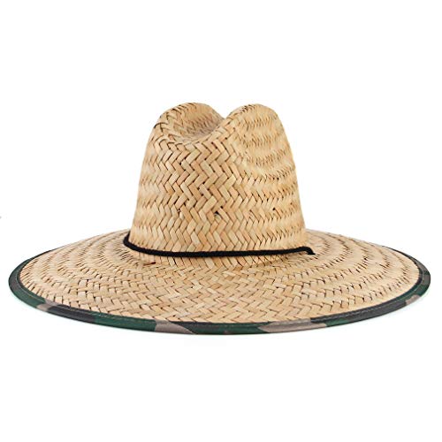Jelord-Sombrero de Paja para Verano Decoración de Tela Iimpresa para Palaya con ala Ancha Anti-UV para Hombre (Circunferencia 58-60cm, Natural) Cover