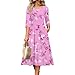 Women's Dress Comfy Flowy Fashion Printed Dress Casual Loose Crewneck Dresses with Pockets A-Line 3/4 Sleeve Sundress