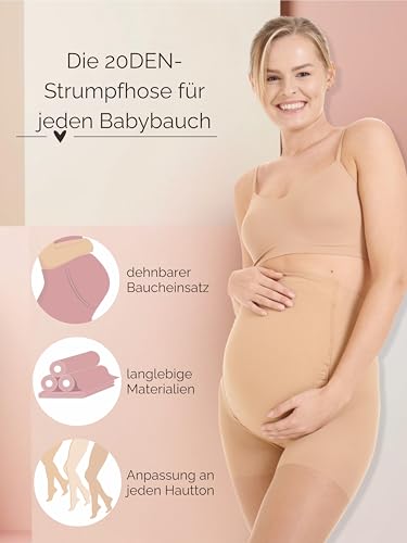 Herzmutter Umstandsstrumpfhose 20DEN - transparent-matte-soft - Schwangerschaftsstrumpfhose - Hautfarben-Beige-Schwarz - 1er & 2er-Set - 1220 (L-XL, Beige-Hell, 2x)