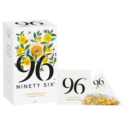 96 Chamomile 20 Pyramid Tea Bags Whole Flowers Bright Fragrant & Soothing Herbal Tea Caffeine-Free Individually Wrapped Recyclable Envelopes Plant-Based Tea Bags with No Microplastics