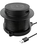 JACEPFY Desktop Wireless Charger, Pop Up 15W Fast Retractable Desktop Charger, Invisible Wireless Charging Station with USB A and Type C Ports, Recessed Desktop Charging for Desk, Furniture - Black