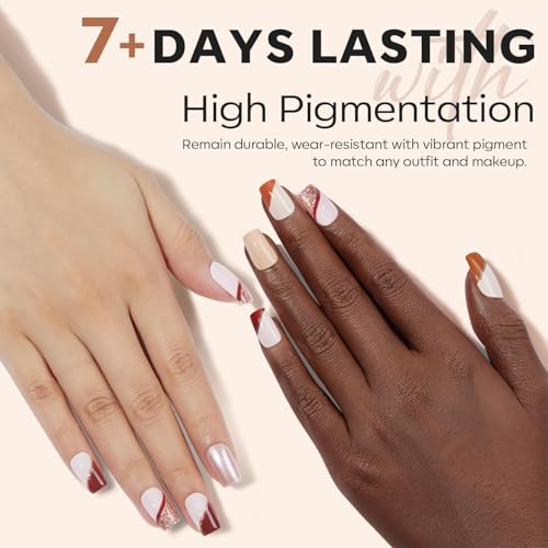Image of modelones Nail Polish Set 6 Colors, Fall Winter Brown Nude Silver Glitter Nail Polish Skin Tone Collection Quick Dry Mini Manicure DIY Nail Art Salon Home Gifts For Women Girl