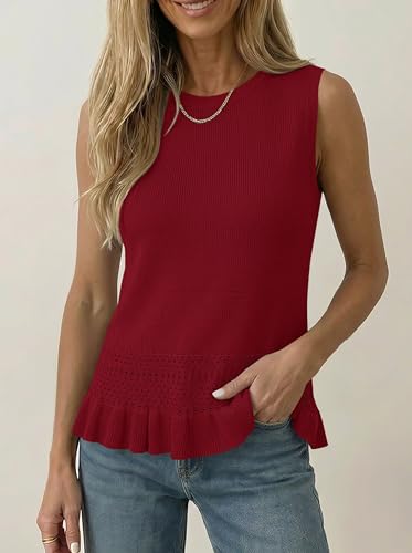 LaGracia Cropped Sweaters for Women Sleeveless Crochet Tank Tops Babydoll Sweater Vest Summer Lightweight Crop Tops Vacation Outfits Red XL — view 3