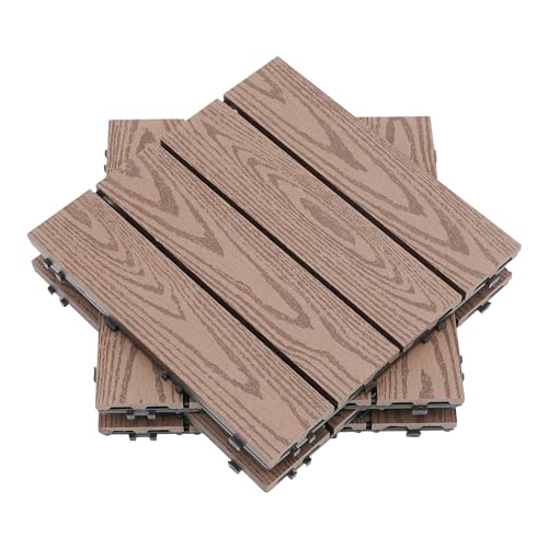 22 azulejos de terraza para exterior, terraza, balcón, wpc azulejos de madera y plástico, suelos para jardín, balcón, interior y exterior, aspecto de madera, café, 30 x 30 cm, resistente al agua