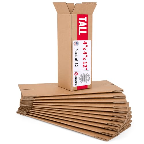Tall Cardboard Boxes 4"L x 4"W x 12"H (Pack of 12) - USA-Made Packing Boxes for Moving, Shipping, or Storage - USPS, UPS, FedEx Approved - Professional Packing Supplies for Moving