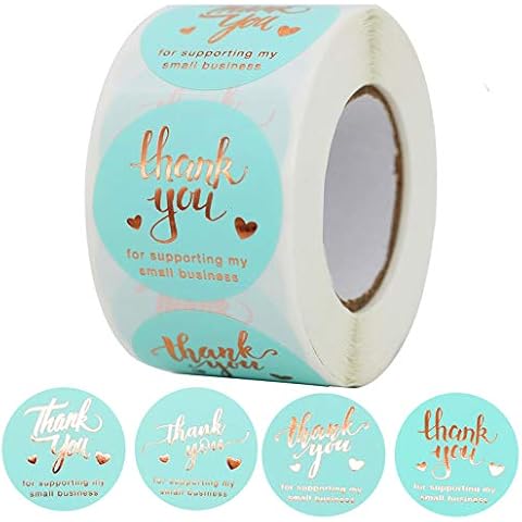 NSWDYLO Thank You Stickers, 500pcs Customized Round Labels with 4 Designs, Blue & Gold Foil, Business Gift Packaging Decoration, 1.5" Diameter Cover