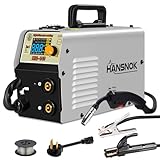 HANSNOK 140A MIG Welder, 110V/220V Flux Core MIG Welder/Lift TIG/Stick 3 in 1 Welding Machine with Synergy, IGBT Inverter Portable Gasless Welder Equipment with Welding Gun (MIG-140)