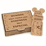 NIRALIS Caja Sorpresa Viaje Disney | Llave Disney Personalizada en Madera | Tarjeta Regalo en Forma de Billete | Anuncio de Viaje a Disneyland | Regalo Personalizado Comunión (Roble, Personalizado)
