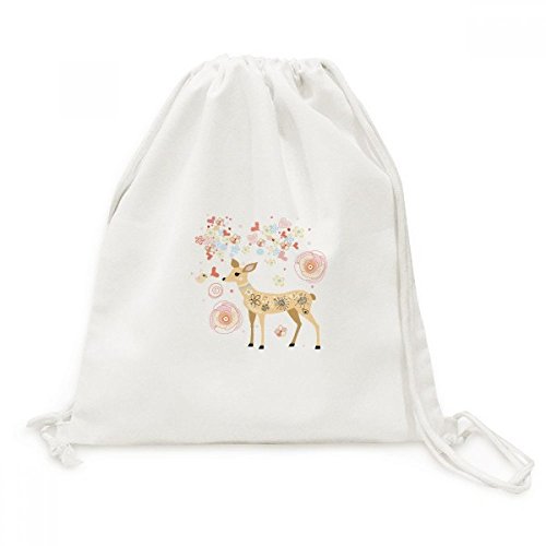 Toile sac de voyage avec cordon motif fleur oiseau et cerf rustique