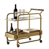 DAWNYIELD Carrito de Bar 2 Niveles, Carrito de Bebidas con Bandeja de Vidrio...