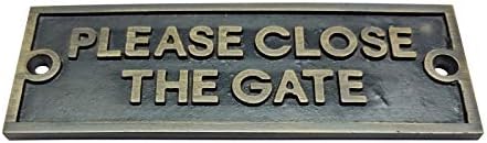 Adonai Hardware Rectangular Please Close the Gate Brass Door Sign - Antique Brass