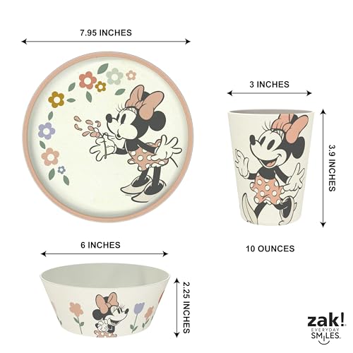 Image of Zak Designs Minnie Mouse Kids Dinnerware Plate, Bowl & Tumbler, 3-Piece Set